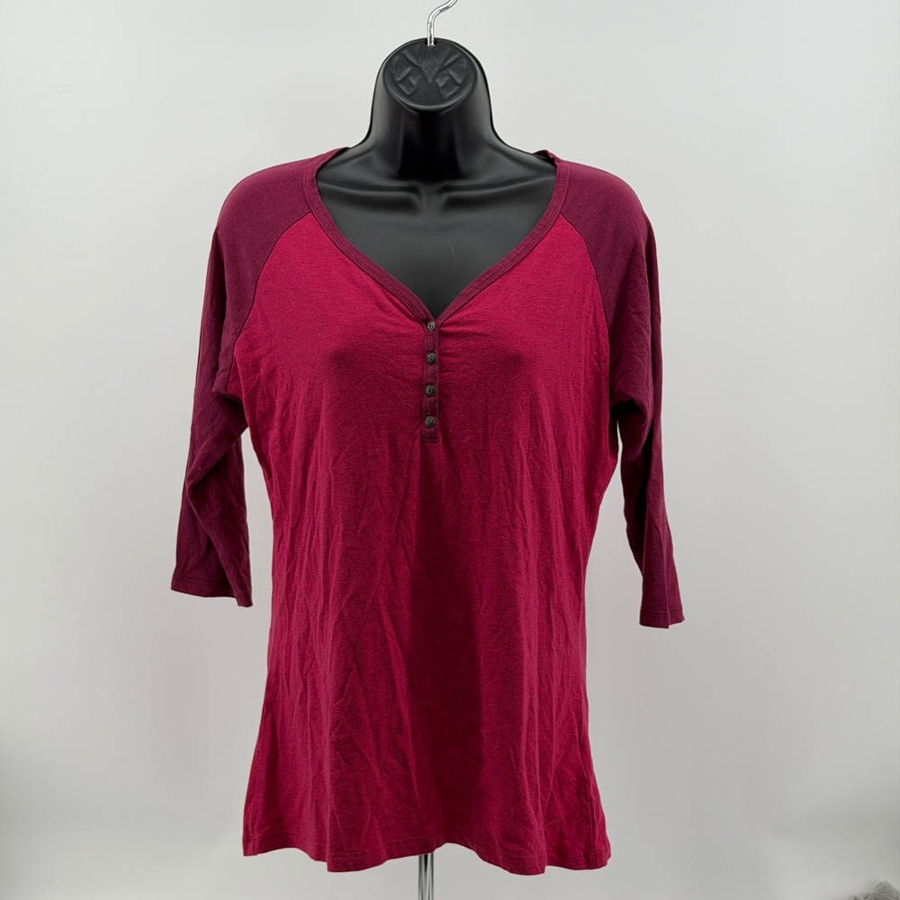 Kuhl Henley Womens Medium Pink Raglan 3/4 Sleeve V-Neck Organic Cotton Blend Top